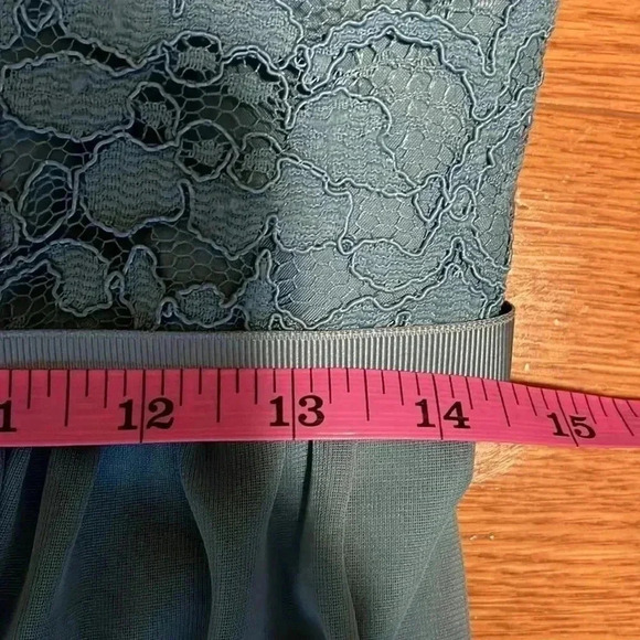 [10]Davids Bridal High Neck Laced Open Back Teal Green Bridesmaid Wedding Dresse - Picture 8 of 10